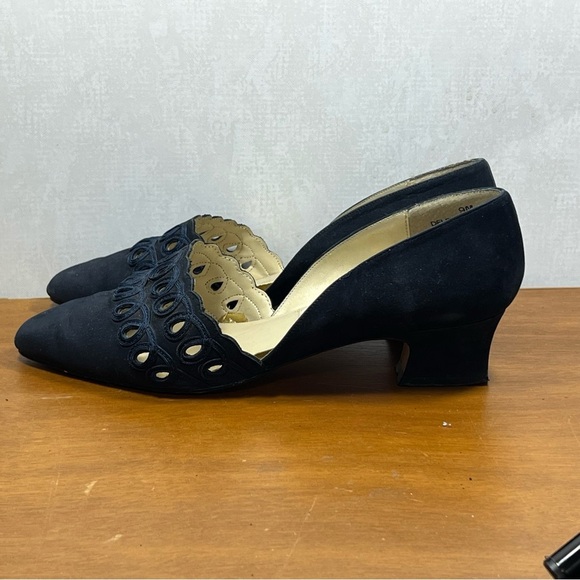 Madeline Stuart Blue Suede Heels with Decorative Cutouts - Picture 6 of 10